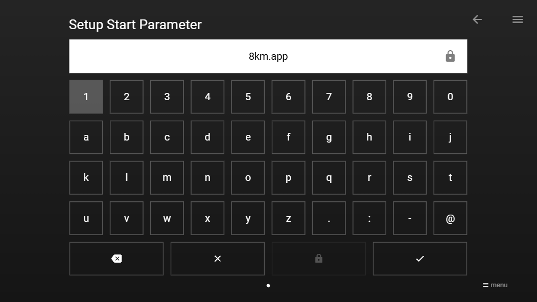 Insira o URL Na tela Configurar Parâmetro de Inicialização, digite o seguinte URL: 8km.app