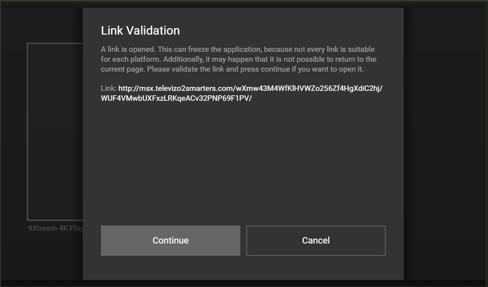 Validar o link O Media Station X solicitará que você valide o link. Clique em "Continuar" para abrir o player.